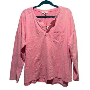 Easel Pink Long Sleeve Boxy Mineral Wash Tee NWT Size L‎